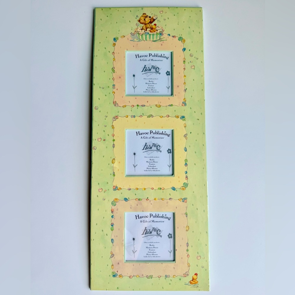 New 8” X 20” Vintage Nursery Picture Collage Frame with 3 3.2” x 3.2” Openings